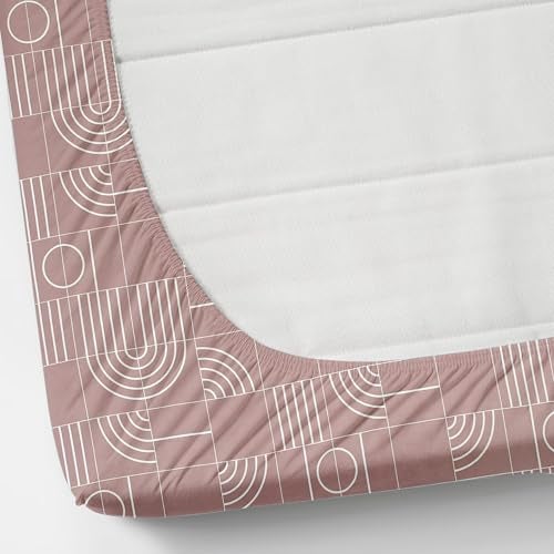 TIB Glace Cotton Elastic Fitted Double Super King Bedsheet With 2 Pillow Covers (72 X 78 X 12 Inches Fit Up To Mattress) King Size Bed Sheets, Pink Geometric, 300 Tc - Image 3