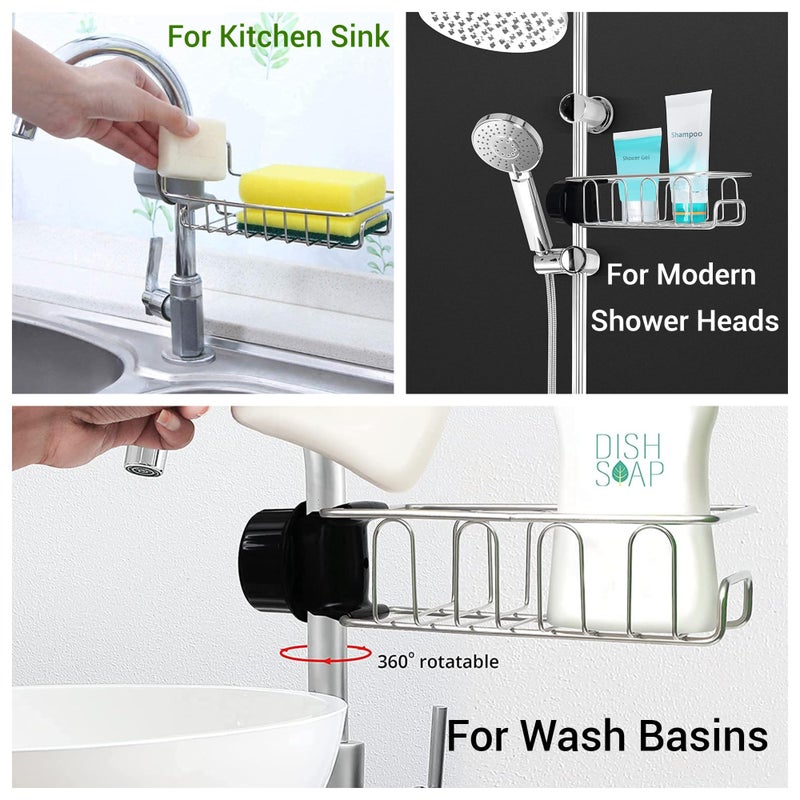 FavHome Kitchen Sink Side Caddy Organizer Over Faucet Sponge Storage Holder, Stainless Steel,Countertop Organizing Dish Drainer Soap Tray for Scrubbers, Soap, Bathroom, Detachable (Faucet Rack) - 1 Pc - Image 3