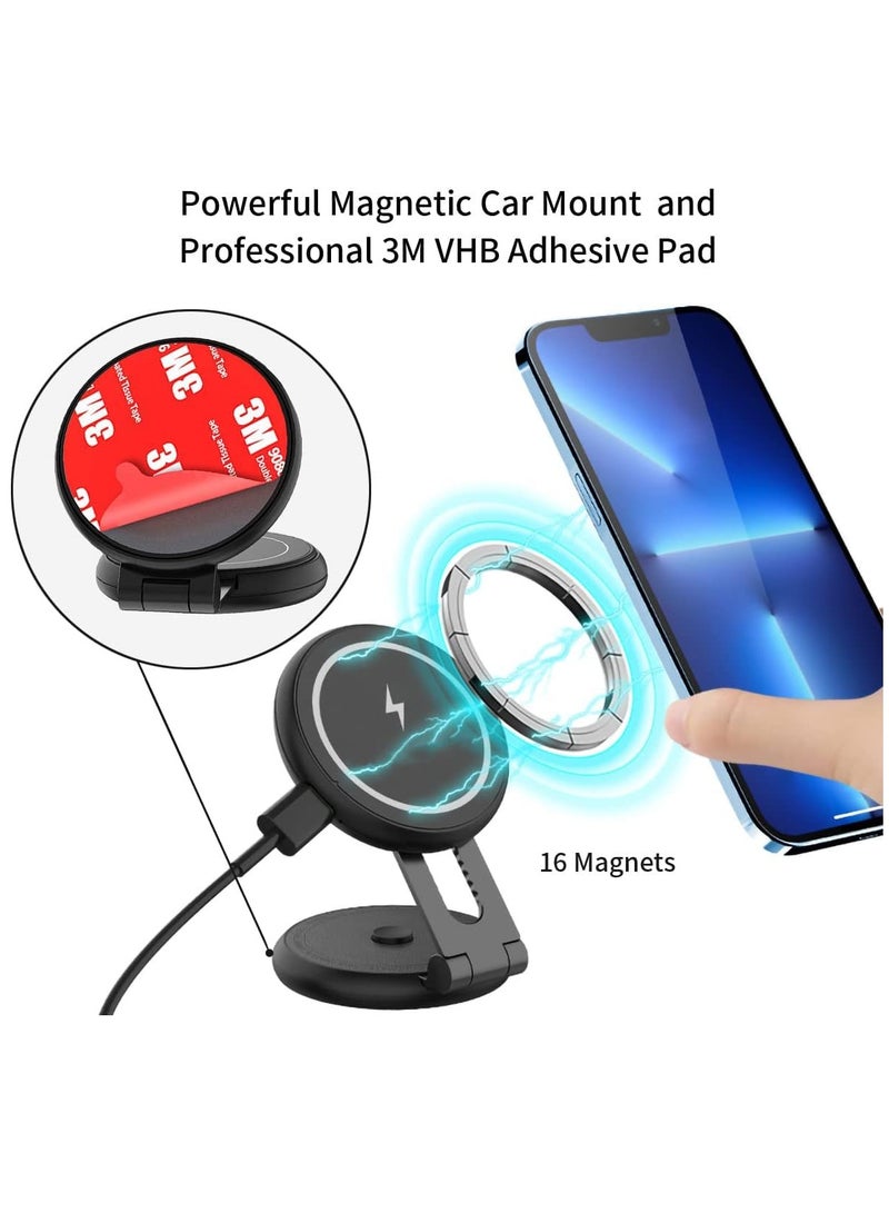 Magnetic Wireless Car Charger Mount Compatible with MagSafe Designed for Tesla Model 3/Y, 15W Fast Charging Magnetic Car Phone Mount Foldable Invisible Dashboard for iPhone 14/13/12  - Image 5
