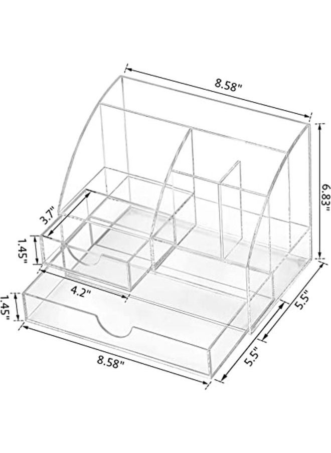 SMARTPOINTS - Acrylic Desk Organizer All in One Office Supplies Accessories 5 Compartments with 2 Drawers for Home/Office/Makeup Desktop Organization & Decor Clear - Image 1