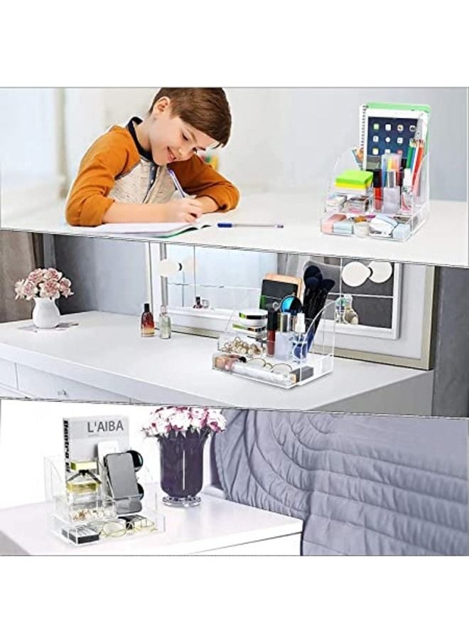 SMARTPOINTS - Acrylic Desk Organizer All in One Office Supplies Accessories 5 Compartments with 2 Drawers for Home/Office/Makeup Desktop Organization & Decor Clear - Image 1