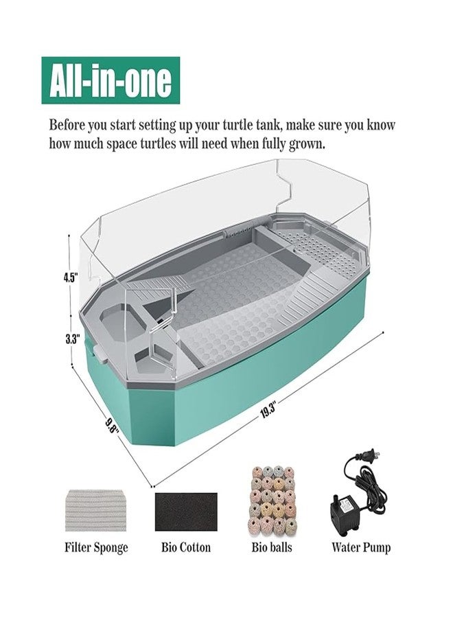 Rizopets Acrylic Turtle Aquarium with Filter, Turtle Reptile Habitat Tank with Basking, Swimming, Breeding, Hibernation & Feeding Platform (Medium, Green) - Image 3