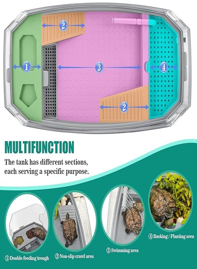 Rizopets Acrylic Turtle Aquarium with Filter, Turtle Reptile Habitat Tank with Basking, Swimming, Breeding, Hibernation & Feeding Platform (Medium, Green) - Image 5