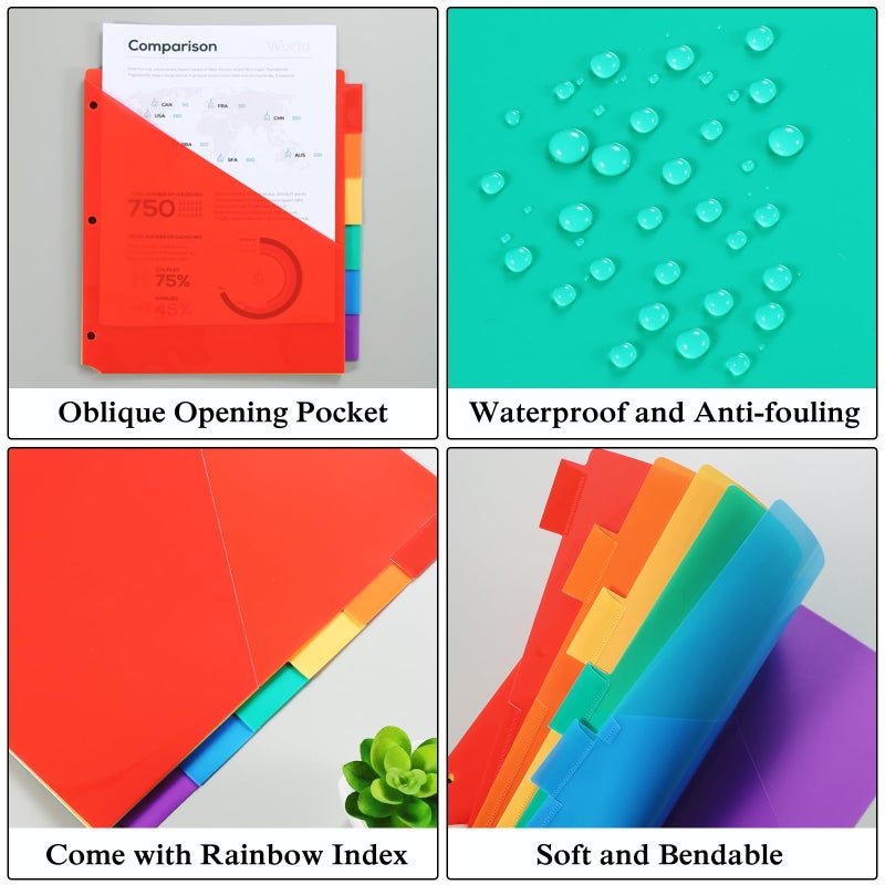 SEEKIND 12 Pack Binder Dividers with Pocket,12 Tab Binder Dividers for 3 Ring Binders,Subject Dividers for US Letter Size in 0.5, 1, 2, 3 inch Binders, Multicolor (12) - Image 3