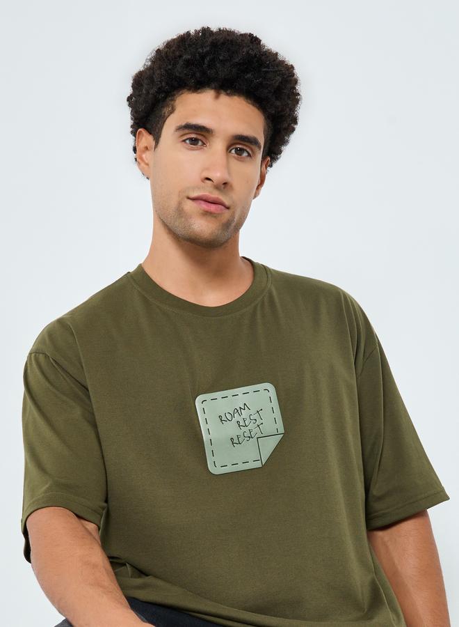 Styli Men Olive Graphic Print Oversized T-Shirt - Image 5