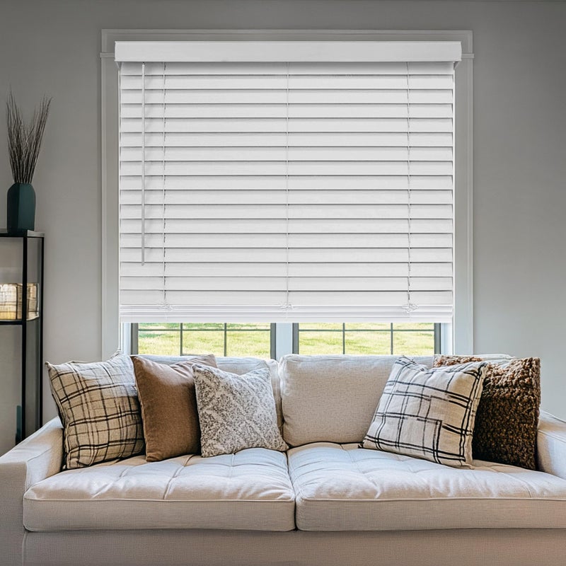 CHICOLOGY CHICOLOGY Cordless Faux wood blinds Best for Kids Inside Mount 54W X 48H Basic White 
