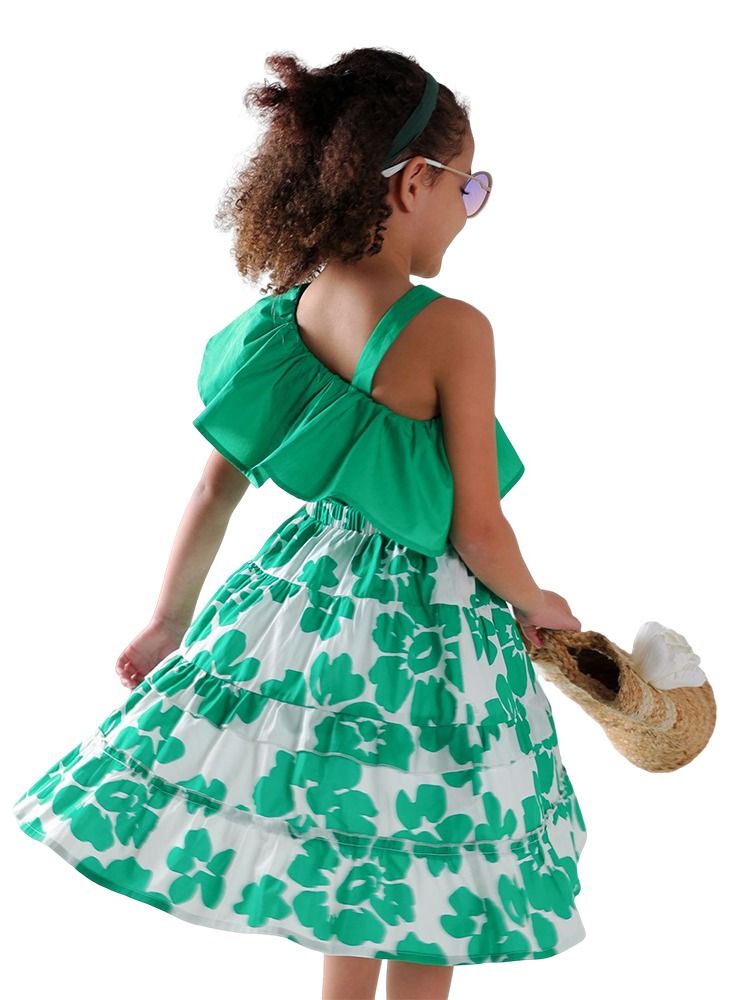 AIKO - Girls cotton White and Green Floral Pattern Top and Skirt Set 11-12Years - Image 5