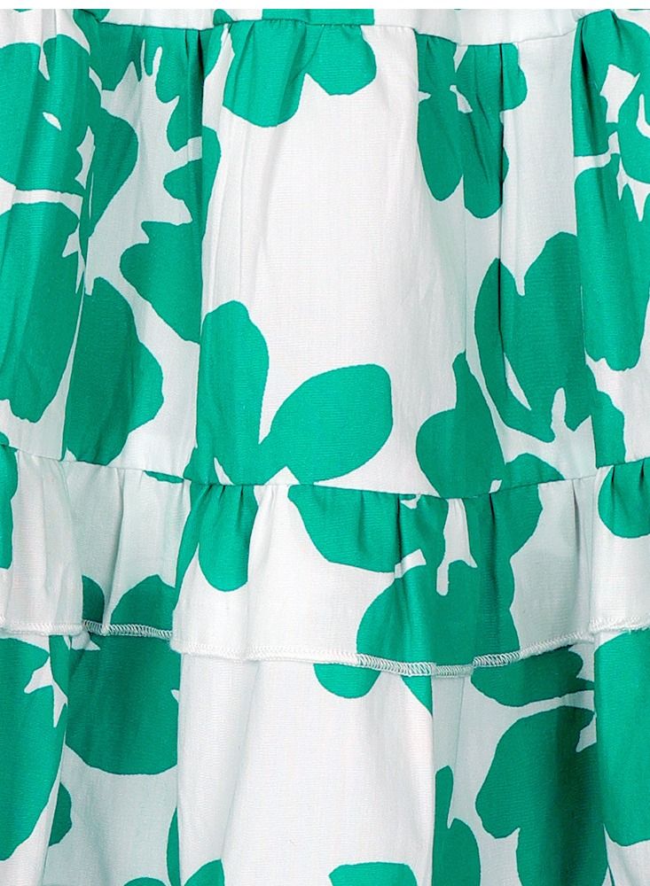 AIKO - Girls cotton White and Green Floral Pattern Top and Skirt Set 11-12Years - Image 3