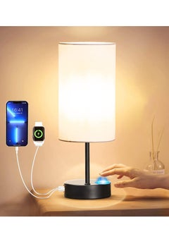 AMINAC AMINAC Touch Table Lamp with USB Charging Port - 3-Level Dimmable Bedside Lamp for Bedroom, LED Desk Lamp for Home Office, Black Base White Shade (Includes LED Bulb)  - Image 1