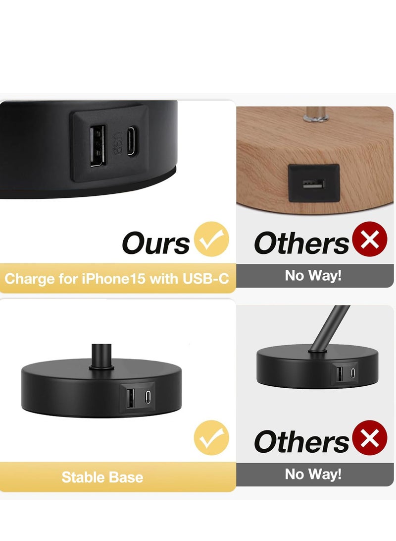 AMINAC Touch Table Lamp with USB Charging Port - 3-Level Dimmable Bedside Lamp for Bedroom, LED Desk Lamp for Home Office, Black Base White Shade (Includes LED Bulb) - Image 4