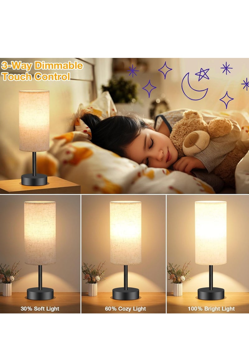 AMINAC Touch Table Lamp with USB Charging Port - 3-Level Dimmable Bedside Lamp for Bedroom, LED Desk Lamp for Home Office, Black Base White Shade (Includes LED Bulb) - Image 3
