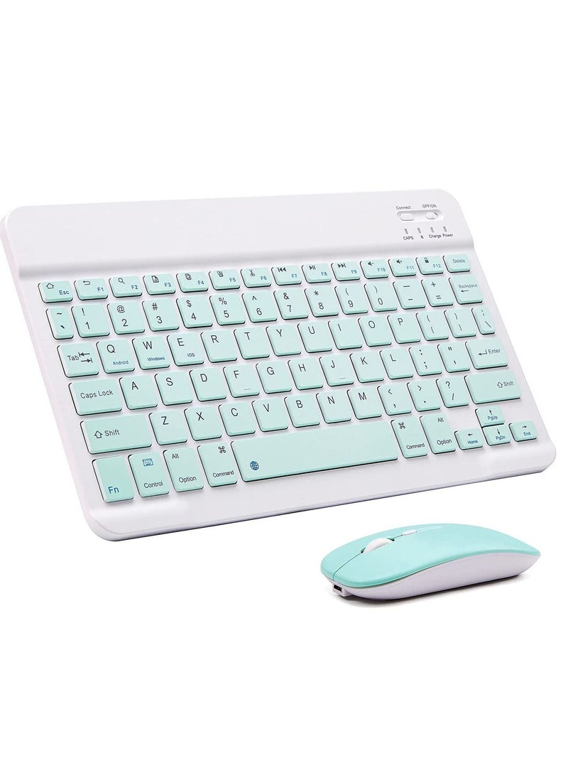 Ultra-Slim Bluetooth Keyboard and Mouse Combo Rechargeable Portable Wireless Keyboard Mouse Set for Apple iPad iPhone iOS 13 and Above Samsung Tablet Phone Smartphone Android Windows (Green) - Image 1