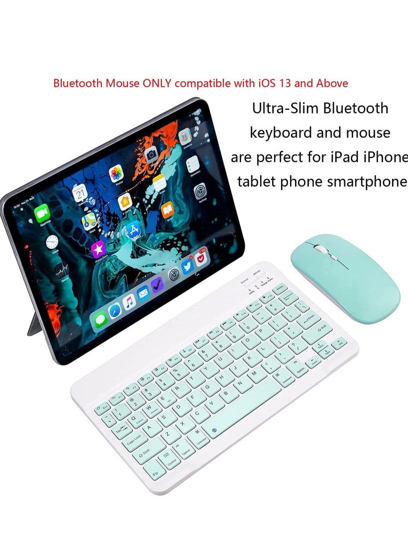Ultra-Slim Bluetooth Keyboard and Mouse Combo Rechargeable Portable Wireless Keyboard Mouse Set for Apple iPad iPhone iOS 13 and Above Samsung Tablet Phone Smartphone Android Windows (Green) - Image 2