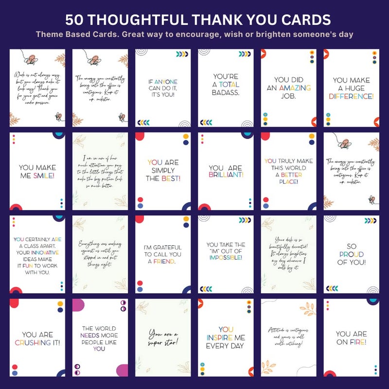 50 Inspiring Appreciation and Thank You Cards – For Colleagues, Friends, Employees, and Students. Business Card Sized. Inspirational, Motivational, Kindness Cards. Colourful Cards. Great Gifts - Image 2