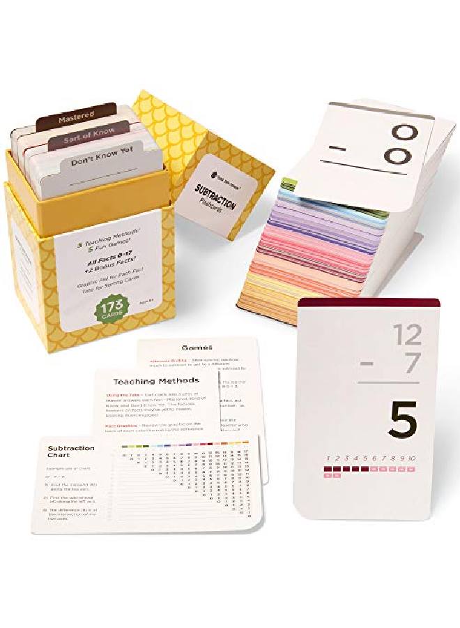 Think Tank Scholar 173 Subtraction Flash Cards Set (Award Winning) All Facts 017 Answer On Back, For Kids In Kindergarten, 1St, 2Nd, 3Rd, 4Th Grade Class Or Homeschool Learn Math Manipulatives  - Image 1