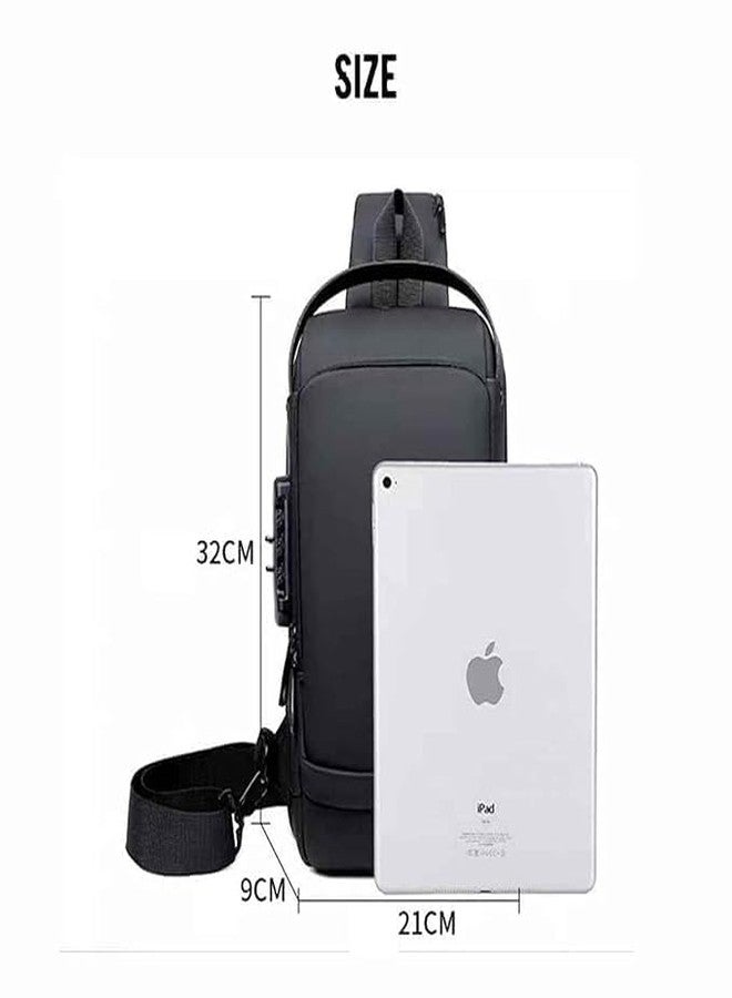 Vaigzo Multifunctional Sling Bag for Men & Women, Waterproof, with USB Charging Port, Anti-theft Lock, 32x21x9 cm (Black) - Image 2