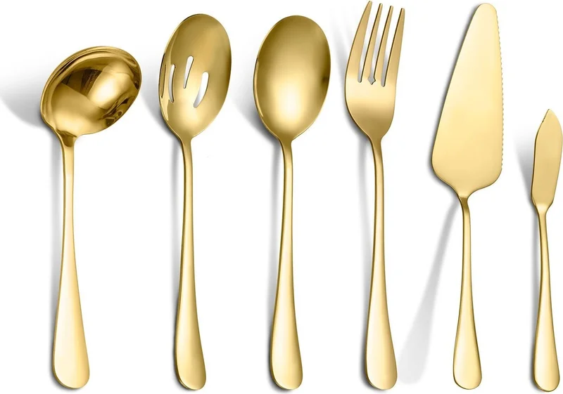 Chavin 6 Piece Gold Serving Spoon Spoon Fork Spatula Jam Set for Presentation CIN613SR