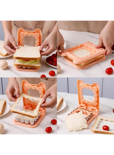 2 in 1 Sandwich Cutter and Sandwich Sealer, Sandwich and Bread Cutter for School, Picnic, Camping, Pancake Making, Kitchen Tools, Cookie and Sandwich Cutter (Orange, Bubble)