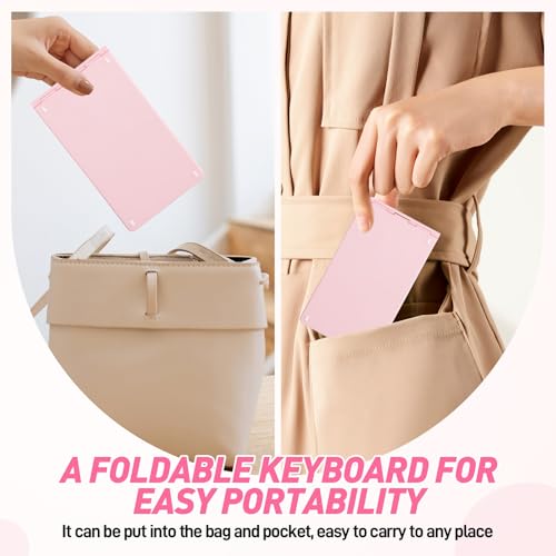 Guiheng Mini Rechargeable Foldable Bluetooth Keyboard and Mouse Combo, Portable (Sync Up to 3 Devices), Ultra-Slim Travel Folding Keyboard for iPhone iPad Mac Android Windows iOS（Pink） - Image 4