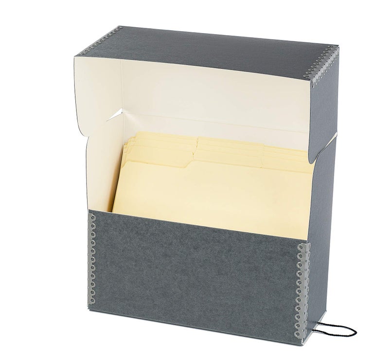 Lineco Archival Document Storage Box with 12 Letter Sized File Folders AcidFree Organizer for Prints Photos Papers 125 x 105 x 5 Wide Gray