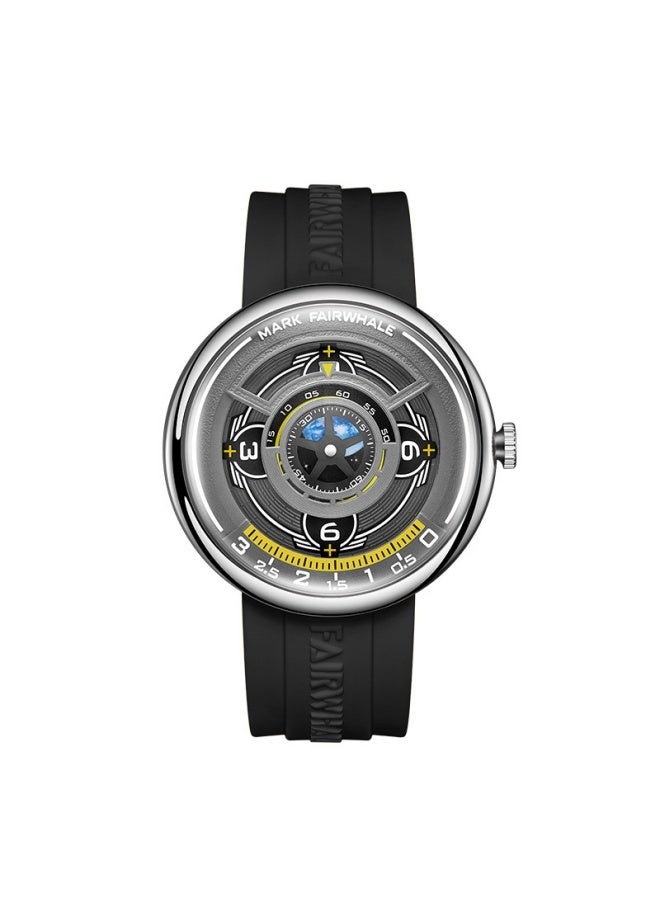 Mark Fairwhale Men's Trendy Water-Resistant Luminous Quartz Watch - Black Dial & Black Silicone Strap