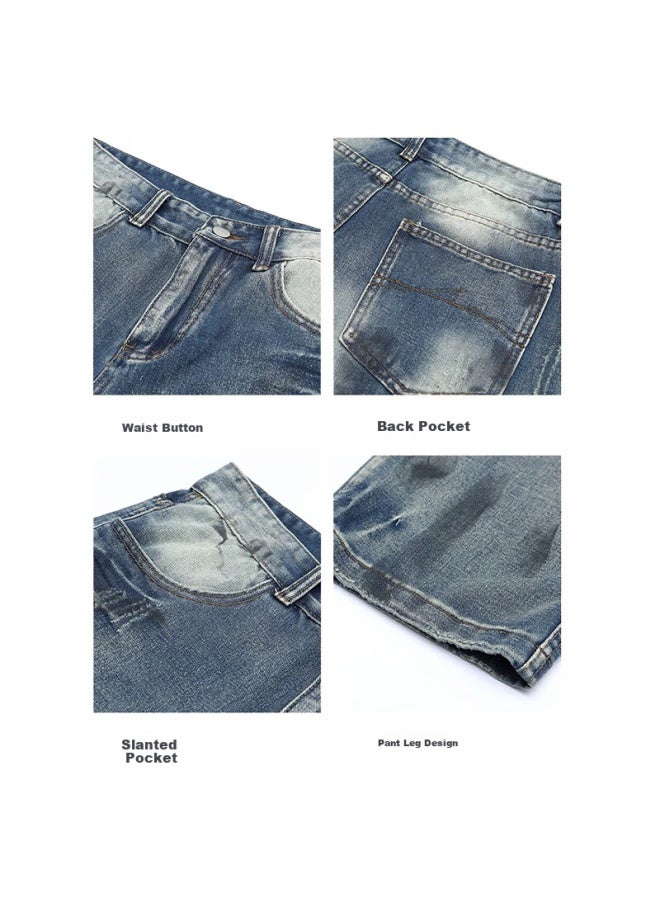 Homlean Men's Spring Loose Straight Leg Casual Wide Leg Jeans Hs46 Blue 2XL - Image 3