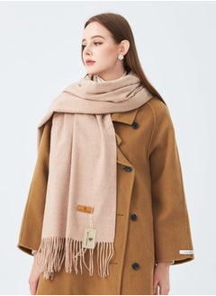 Sky cashmere Plain Wool Scarf with Tassels Warm and Soft Beige  - Image 3