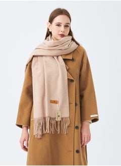 Sky cashmere Plain Wool Scarf with Tassels Warm and Soft Beige  - Image 2