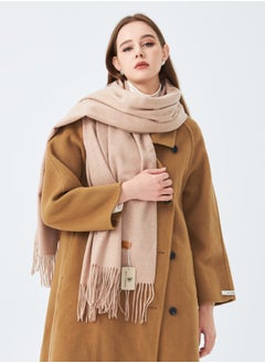 Sky cashmere Plain Wool Scarf with Tassels Warm and Soft Beige  - Image 1