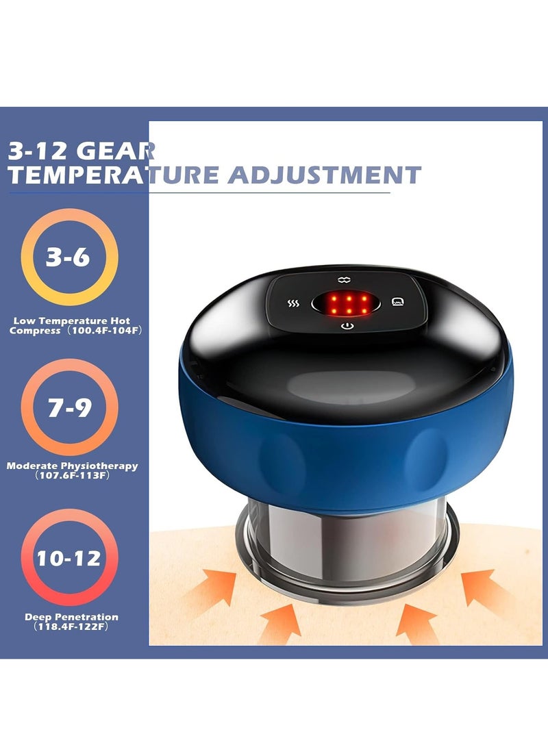 GUDOO جهاز العلاج بالحجامة الكهربائية والفراغية، مجموعة علاج الحجامة وقو شا قابلة للشحن مع 12 وضع تدليك و12 وضع تدفئة، جهاز مساج لتخفيف آلام العضلات - Image 3