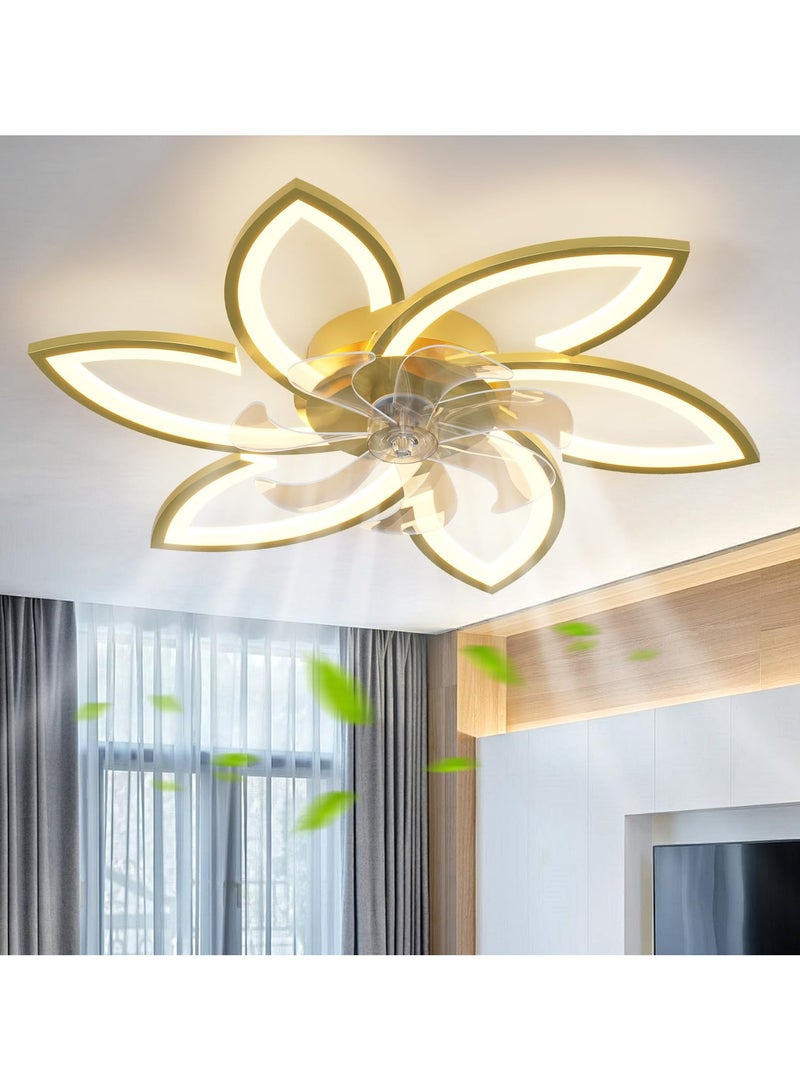 Ganeed Ganeed Gold Ceiling Fans with Light 30inch Modern Ceiling Fan Light Flush Mount LED Ceiling Fan Lighting Fixture for Kitchen Living Room  - Image 1