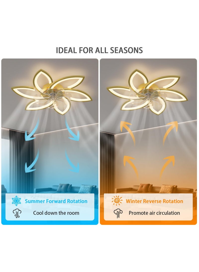 Ganeed Ganeed Gold Ceiling Fans with Light 30inch Modern Ceiling Fan Light Flush Mount LED Ceiling Fan Lighting Fixture for Kitchen Living Room  - Image 5
