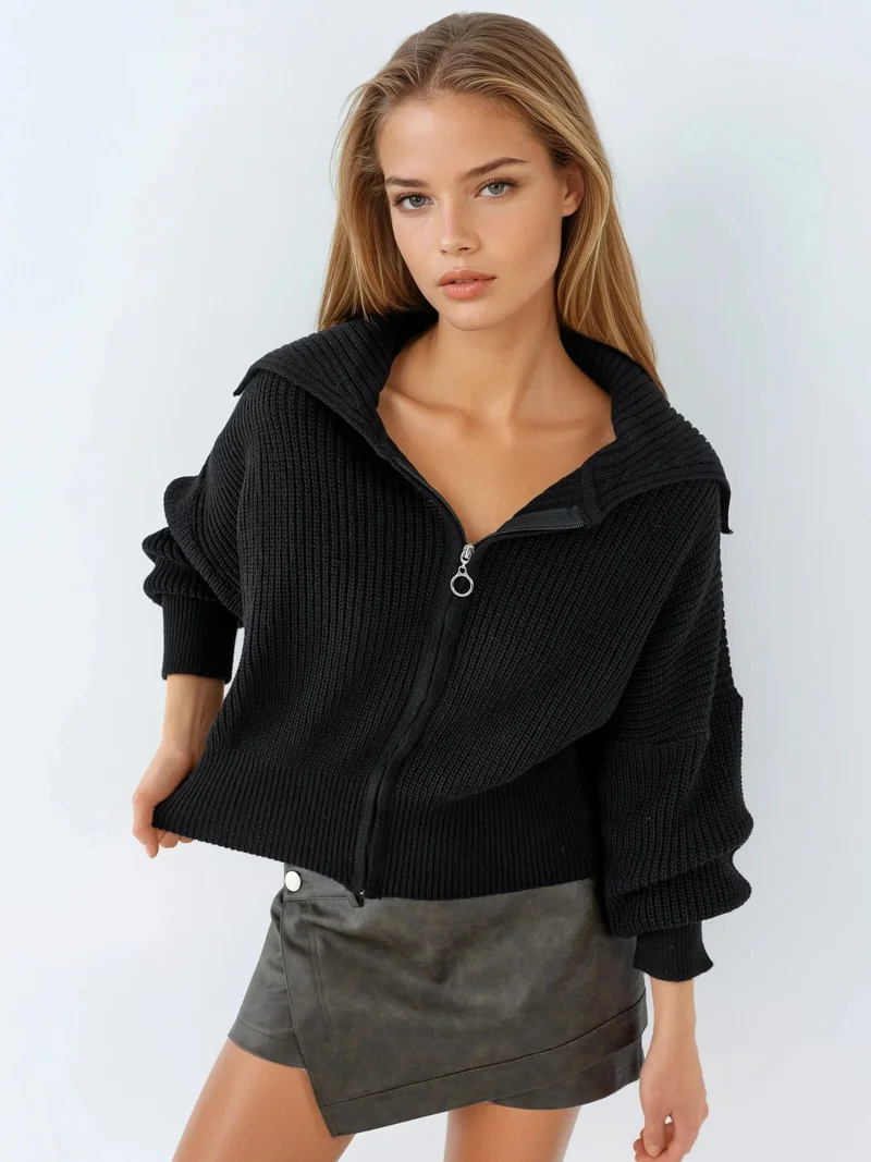 MY FASHION Full- Zip Ribbed Knitwear Cardigan