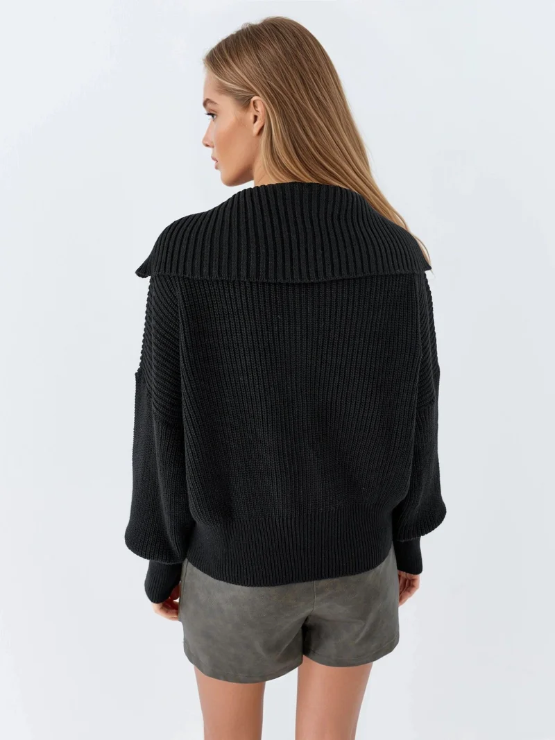 MY FASHION Black MY FASHION Full- Zip Ribbed Knitwear Cardigan for Women | Best Price UAE