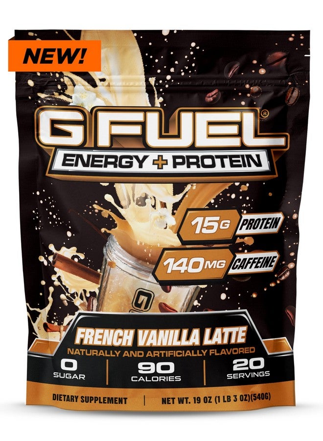 جي فيول مزيج مسحوق البروتين والطاقة من G Fuel، بنكهة لاتيه الفانيليا الفرنسية، خالٍ من السكر، مكمل غذائي مركّز بالكافيين، يدعم عملية التمثيل الغذائي، منشطات التركيز، مزيج من الفيتامينات ومضادات الأكسدة، 19 أونصة (20 وجبة) - Image 1
