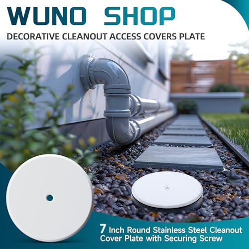 Wuno Shop 7 Inch Cleanout Cover, Decorative Cleanout Access Covers Plate, Round Stainless Steel Flat Cover Plate for Cleanout Plug Access Hole with Large Center Securing Screw White 1 Pcs - Image 5