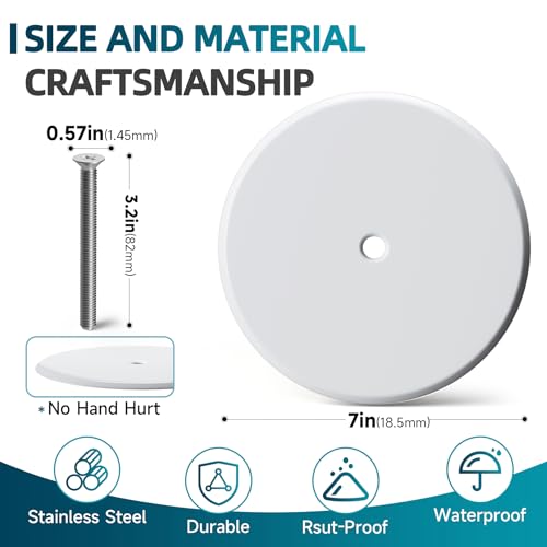 Wuno Shop 7 Inch Cleanout Cover, Decorative Cleanout Access Covers Plate, Round Stainless Steel Flat Cover Plate for Cleanout Plug Access Hole with Large Center Securing Screw White 1 Pcs - Image 2