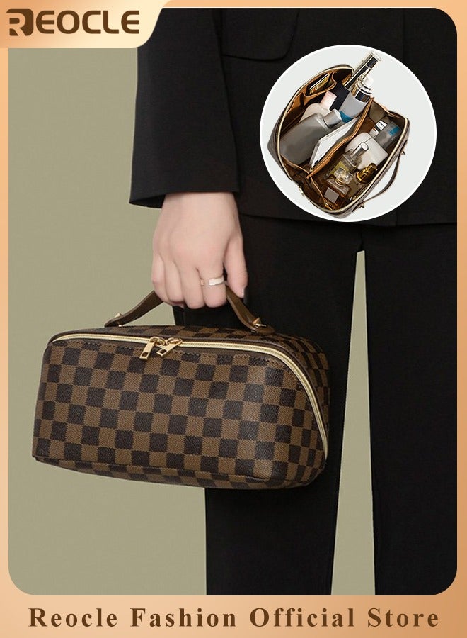 REOCLE Fashion Handbag Large Capacity Storage Bag Grid Pattern Bag Waterproof Portable Bag with Handle Separator Travel Bags for Efficient Organization - Image 1