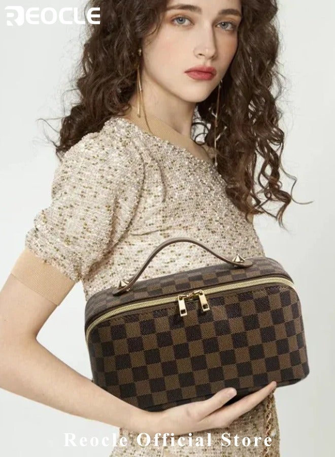 REOCLE Fashion Handbag Large Capacity Storage Bag Grid Pattern Bag Waterproof Portable Bag with Handle Separator Travel Bags for Efficient Organization - Image 2