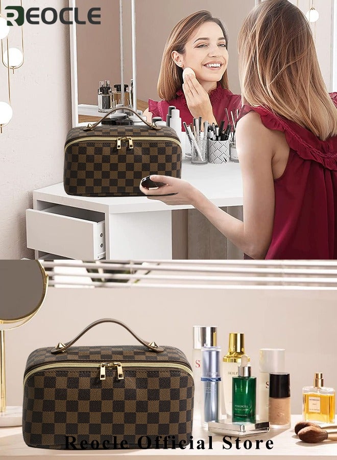 REOCLE Fashion Handbag Large Capacity Storage Bag Grid Pattern Bag Waterproof Portable Bag with Handle Separator Travel Bags for Efficient Organization - Image 3