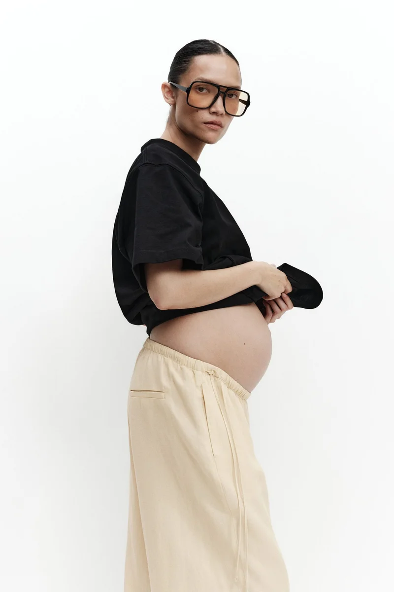 H&M MAMA Linen-blend drawstring trousers