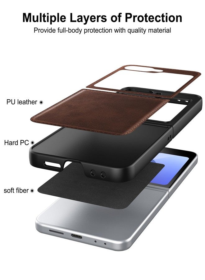Foluu Samsung Galaxy Z Flip 6 5G Case, Galaxy Z Flip 6 Leather Case, PU Leather + Durable Ultra Thin Polycarbonate Hard Protective Case Cover for Samsung Galaxy Z Flip6 5G 2024 (Brown) - Image 4