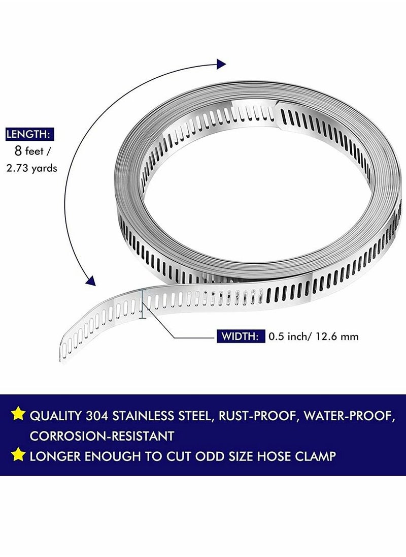 Y&D 8 Feet Hoses Clamps, Fasteners, Clamps Worm, Worm Stainless Steel, Large Hose Clamp Drive Adjustable Pipe for Intercooler, Pipe, Tube and Fuel Line  - Image 2