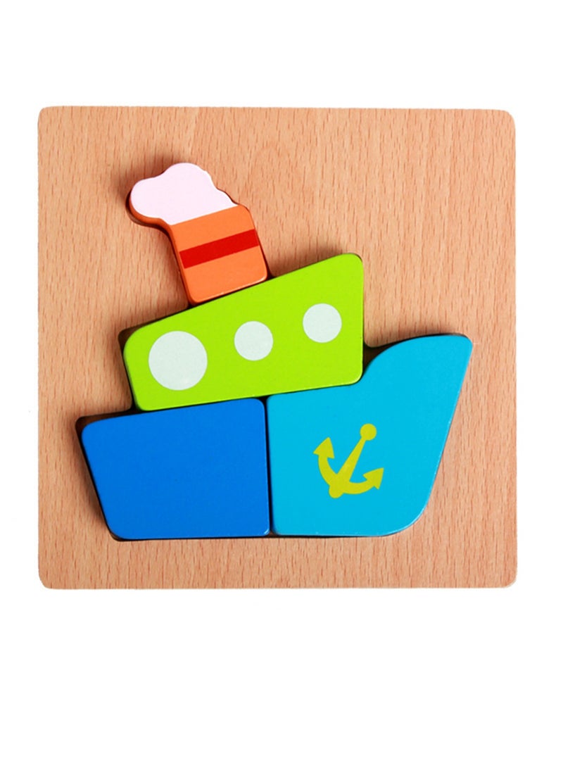 Children's Educational Wooden Cartoon Boat Jigsaw Puzzles Suitable Gift Bag Pack - Image 1