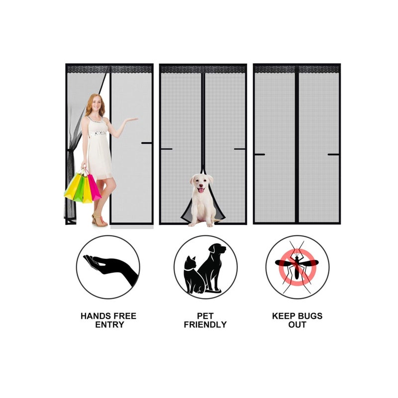 Barakah Magnetic Screen Door, Anti Mosquito Mesh Fly Curtain, Magnetic Top-to-Bottom Seal Snaps Shuts Automatically, Keep Fresh Air in & Bugs Out (100x200CM,Black) - Image 2