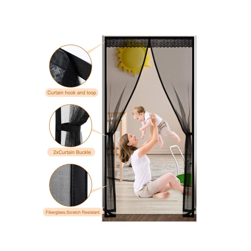 Barakah Magnetic Screen Door, Anti Mosquito Mesh Fly Curtain, Magnetic Top-to-Bottom Seal Snaps Shuts Automatically, Keep Fresh Air in & Bugs Out (100x200CM,Black) - Image 3