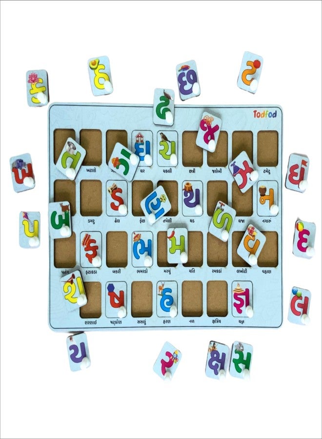TodFod Wooden Gujarati Shabd rachna with Mix Puzzle Toy for Kids & Children, Gujarati Consonants with Knob, Multicolor Pictures, Educational and Learning Boards (Gujarati kakko & Body Parts) - Image 3