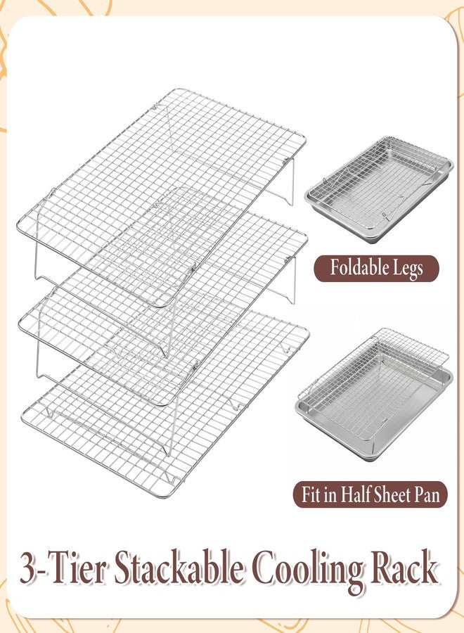 Exclaith Stainless Steel Stackable Cooling Rack for Baking, 3-Tier Cooling Rack Set, Stackable Heavy Duty Stainless Steel Wire Racks, for Baking Cooking Grilling, Oven & Dishwasher Safe, 10”x 16”, Silver - Image 5