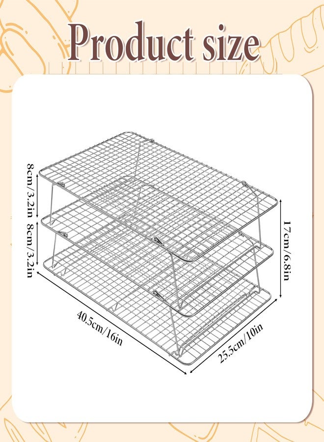 Exclaith Stainless Steel Stackable Cooling Rack for Baking, 3-Tier Cooling Rack Set, Stackable Heavy Duty Stainless Steel Wire Racks, for Baking Cooking Grilling, Oven & Dishwasher Safe, 10”x 16”, Silver - Image 3