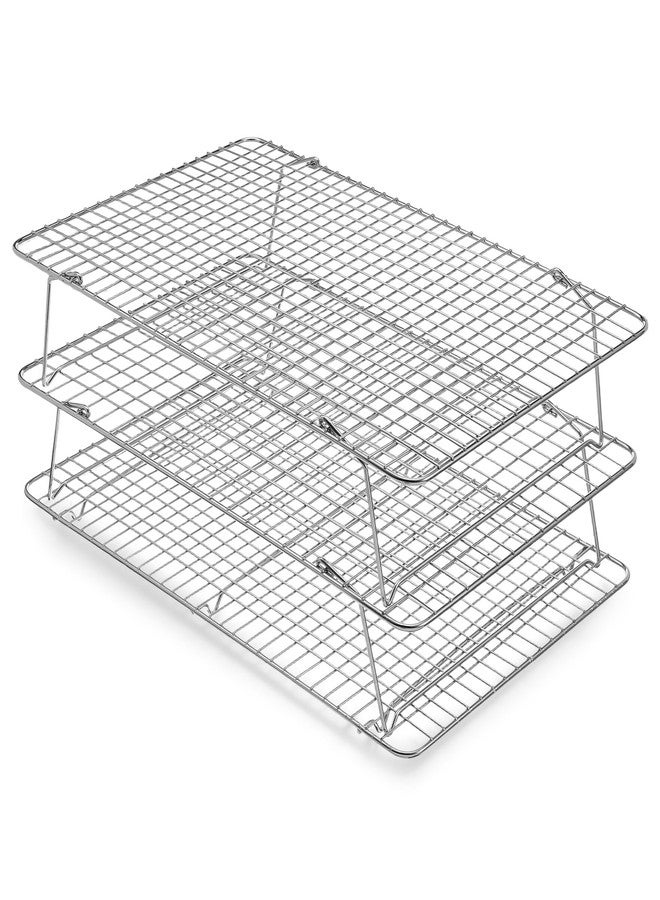 Exclaith Stainless Steel Stackable Cooling Rack for Baking, 3-Tier Cooling Rack Set, Stackable Heavy Duty Stainless Steel Wire Racks, for Baking Cooking Grilling, Oven & Dishwasher Safe, 10”x 16”, Silver - Image 1